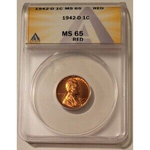 1942 D Lincoln Wheat Cent MS65 RED ANACS